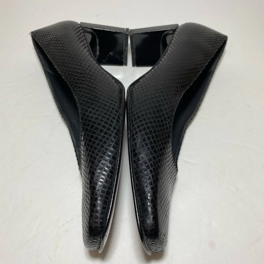 Stuart Weitzman Black Leather Square Toe Heels Pumps.Size 7.5 - Picture 8 of 15